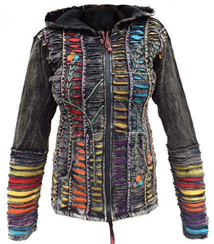 Gheri Damen-Kapuzenpullover aus Baumwolle mit Rasierschnitt-Stickerei, psychedelischer Pixie-Kapuzenpullover, mehrfarbig, 42 von Gheri