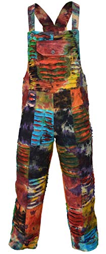 Gheri Damen Tie Dye Zerrissen Patchwork Mehrfarbig Overalls Baumwolle Latzhose XL von Gheri