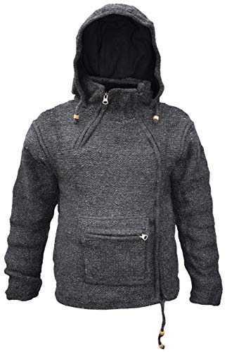 Gheri Einfache Natürliche Wolle Winter Känguru Beutel Postleitzahl Handgemacht Kapuzenpullover Jacke Holzkohle Small von Gheri