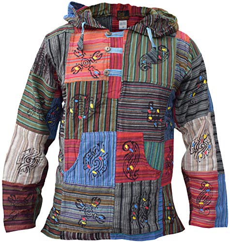 Gheri Grandad Hippie Festival Hoodie aus Leichter Baumwolle für Herren, ohne Stonewashed, groß von Gheri