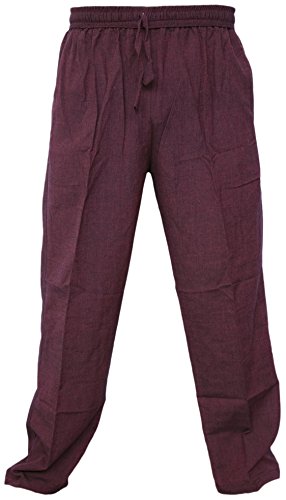 Gheri Herren Baumwolle Hanf Casual Lounge Hose Maroon Large von Gheri