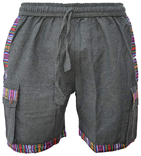 Gheri Herren Baumwolle Rand nepalesische Shorts Hippie Boho halbe Hose grün mittel von Gheri