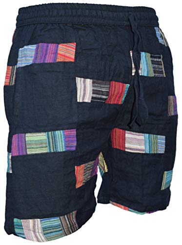 Gheri Herren Baumwolle Leicht Dünn Schwarz Bunt Patches Sommer Kurze Hose Large von Gheri