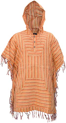 Gheri Herren Baumwolle Leicht Kängurutasche Mit Kapuze Festival Poncho Orange Striped Stone Washed von Gheri