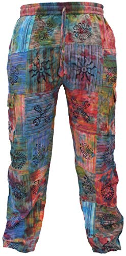 Gheri Herren Bindungs-Färbung Patchwork Bunt Hippie Baumwolle Cargohosen Klein von Gheri