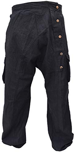 Gheri Herren Button Up Crinkled Haremshose Cargohose Schwarz L/XL von Gheri