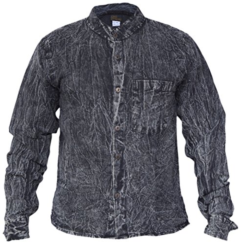 Gheri Herren Dick Stein Gewaschen Taste Nieder Dusky Beiläufig Hemd Tops Black XXL von Gheri