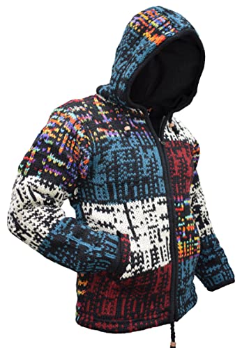 Gheri Herren-Doppelstrick-Wanderjacke aus Woll-Patchwork mit detailliertem Aufnäher-S von Gheri