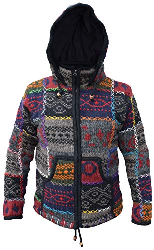 Gheri Herren Doppelt Gestrickt Natürlich Wolle Patchwork Camping Festival Stich Warm Jacke Dunkler Patch Medium von Gheri