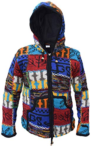 Gheri Herren Doppelt Gestrickt Natürlich Wolle Patchwork Camping Festival Stich Warm Jacke Heller Patch X-Large von Gheri