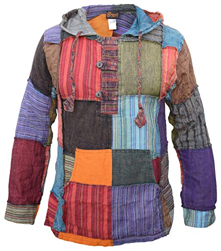 Gheri Herren Elf Patchwork Lange Kapuze Leicht Festival Kapuzenpullover XXL von Gheri