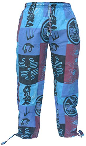 Gheri Herren Hanf Baumwolle Stammes Patchwork Patch Arbeit Gecko Drucken aztekisch Symbole Loose Lose Gerade Hose Pants Groß von Gheri