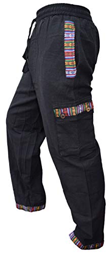 Gheri Herren Kontrast Border Baumwolle Cargohose Schwarz M von Gheri