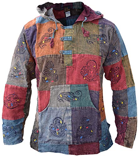 Gheri Herren Leichte Baumwolle Grandad Hippie Festival Hoodie Stonewashed Small von Gheri