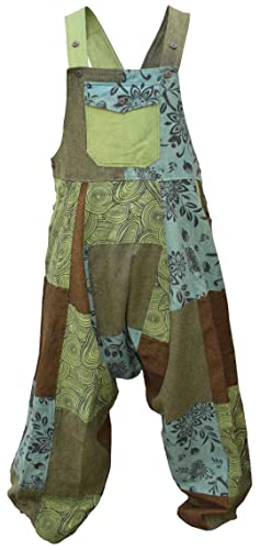 Gheri Herren Loose Fit Patchwork Bedruckte Baumwolle Harem Latzhose Green Mix Small von Gheri