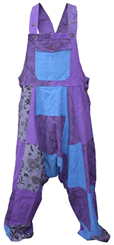 Gheri Herren Loose Fit Patchwork Bedruckte Baumwolle Harem Latzhose Lila Mix X-Large von Gheri