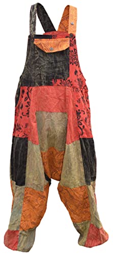 Gheri Herren Loose Fit Patchwork Bedruckte Baumwolle Harem Latzhose Orange Mix Large von Gheri