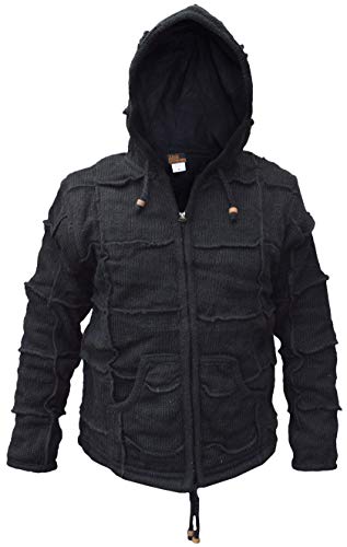Gheri Herren Natürlich Wolle Elf Magier Pixie Patch Festival Kapuzenpullover Jacke Schwarz Medium von Gheri