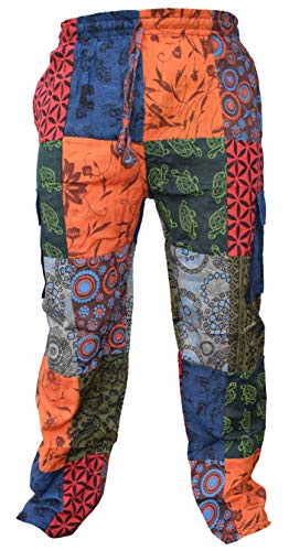 Gheri Herren Paisley Druck Hippie Patchwork Leicht Baumwolle Cargo Hose Tier Flicken 3XL von Gheri