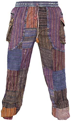 Gheri Herren Patchwork Frieden Elastisch Taille Hippie Zigeuner Hose Large von Gheri