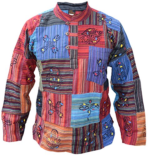 Gheri Herren Patchwork Hippie Opa Gedruckt Symbole Beiläufig Hemd Nicht Stein gewaschen 4X-Large von Gheri
