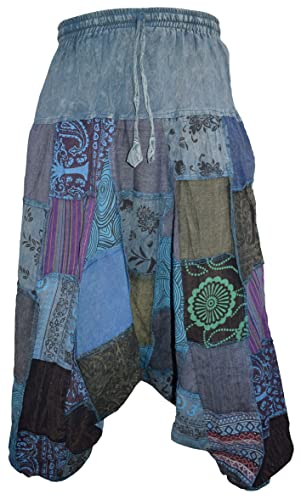 Gheri Herren Patchwork Stone Washed Yoga Bohemian Baggy Bedruckte Haremshose Blau LXL von Gheri