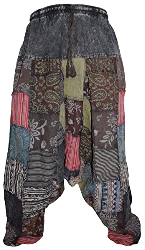 Gheri Herren Patchwork Stone Washed Yoga Bohemian Baggy Bedruckte Haremshose Schwarz LXL von Gheri