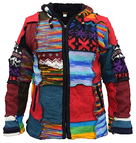 Gheri Herren Patchwork lange Kapuze Boho Elfen Fee Elf Kapuze Festival Jacke M von Gheri