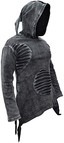 Gheri Herren Stein Gewaschen Gotisch Asymmetrisch Saum Zerrissene Punk Dunkel Kapuzenpulli Schwarz Medium von Gheri