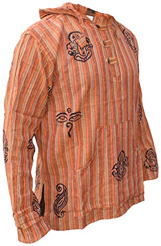 Gheri Herren Stonewashed Cotton Full Sleeve Stamped Symbols Festival Hoodies Orange- XXL von Gheri