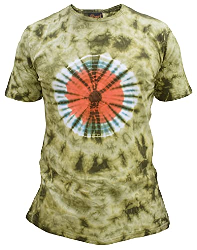 Gheri Herren-T-Shirt aus Baumwolle, mit Batikfärbung, Festival, Grünes Chakra, XL von Gheri