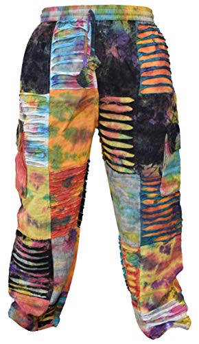 Gheri Herren Tie Dye Patchwork Rasiermesserschnitt Hippie Ladung Salon Hose XL von Gheri