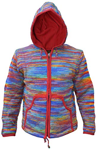 Gheri Herren Tie Dye Woll Gestrickt Vlies Gefüttert Festival Kapuzenpullover Jacke Regenbogen Medium von Gheri