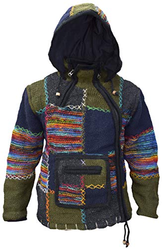 Gheri Herren Wollpatch Kangaroo Pouch Fleece gefütterte handgestrickte Winterjacke Hoodie Single Zip Large von Gheri