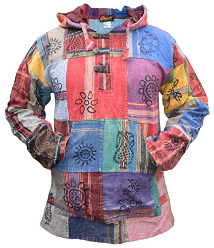 Gheri Patchwork Baumwolle Mehrfarbig Känguru Tasche Boho Kapuzenpullover L von Gheri