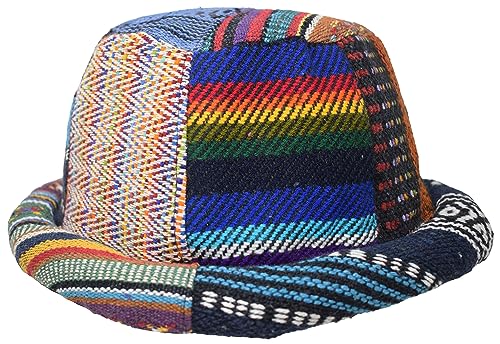 Gheri Patchwork Roll Brim Boho Fischerhut aus gewebter Baumwolle mit mehrfarbigem Aufnäher von Gheri