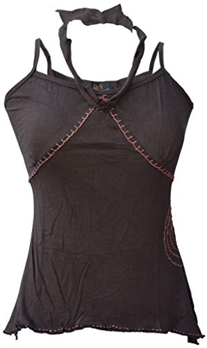 Gheri Stich Stickerei Boho Baumwolle Neckholder Tank Tops Brown 34 von Gheri