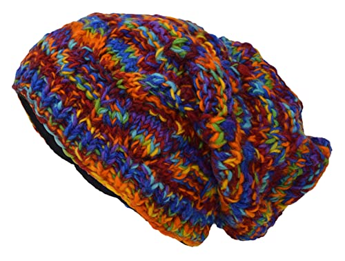 Gheri Zopfmuster Winter Vlies Gefüttert Schlampig Mütze Wolle Rasta Hut Regenbogen-Krawattenfarbe von Gheri