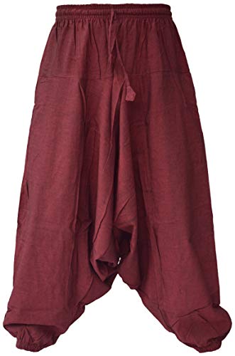 Little Kathmandu Herrenhose, Baumwolle, Hanf, weite Beine, tiefer Hosenschritt, Ninjahose, Maroon Hemp, L von Gheri