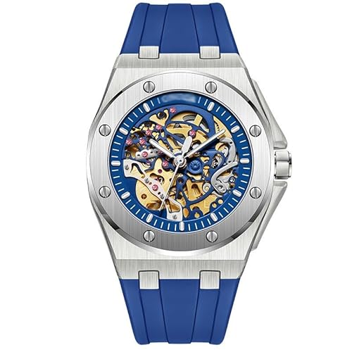 Ghgfher Modische Hohl-Automatikuhr für Herren, Herren Armbanduhr mit Silikonarmband und leuchtender, 30 Meter wasserdichter mechanischer Uhr(Color:B) von Ghgfher