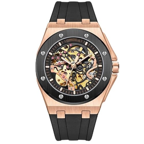 Ghgfher Modische Hohl-Automatikuhr für Herren, Herren Armbanduhr mit Silikonarmband und leuchtender, 30 Meter wasserdichter mechanischer Uhr(Color:G) von Ghgfher