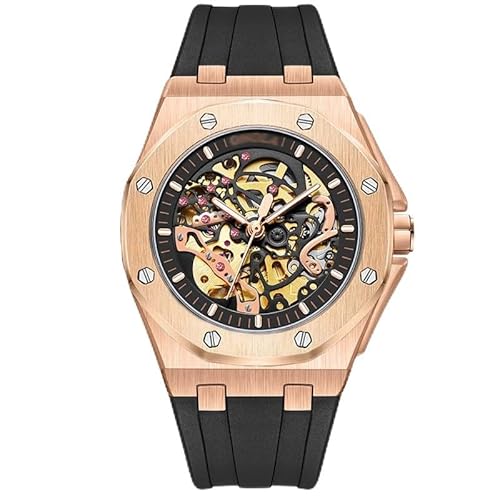 Ghgfher Modische Hohl-Automatikuhr für Herren, Herren Armbanduhr mit Silikonarmband und leuchtender, 30 Meter wasserdichter mechanischer Uhr(Color:H) von Ghgfher