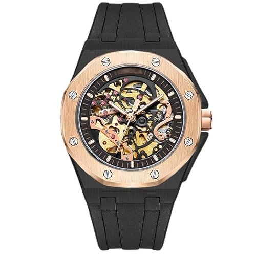 Ghgfher Modische Hohl-Automatikuhr für Herren, Herren Armbanduhr mit Silikonarmband und leuchtender, 30 Meter wasserdichter mechanischer Uhr(Color:I) von Ghgfher