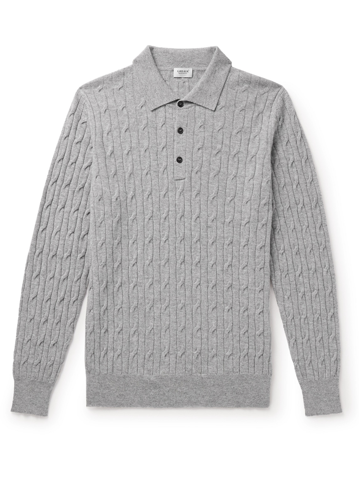 Ghiaia Cashmere - Cable-Knit Cashmere Polo Shirt - Men - Gray - M von Ghiaia Cashmere