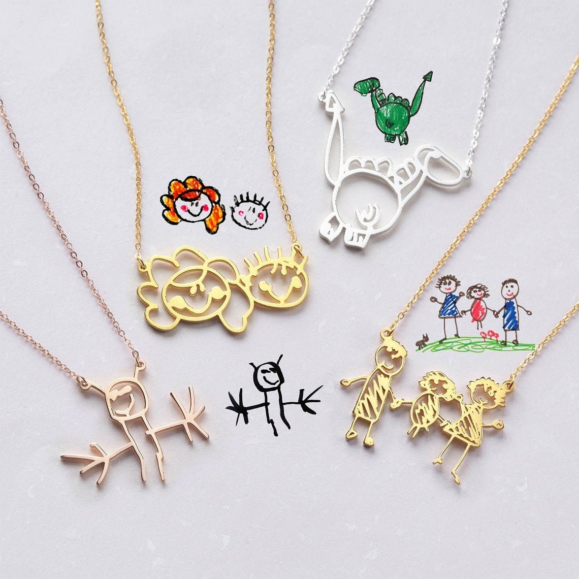 Kinder Zeichnung Halskette, Kunst Schmuck, Mama Geburtstag Geschenk Von Sohn, Kunstwerk Geschenk, Personalisierte Oma Vom Kind von GhigoGifts