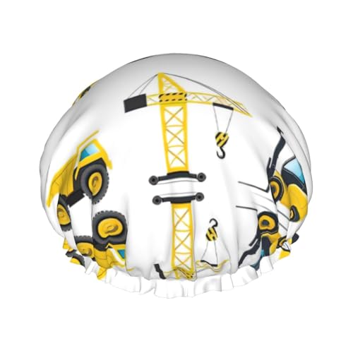 Cartoon Heavy Machinery Truck Print Shower Cap For Women Reusable Double Layer Stylish Soft Bath Cap With Lining Elastic Band von Ghjkfbf