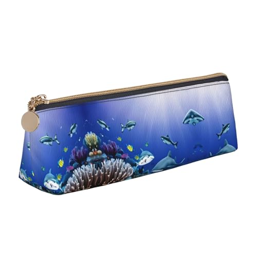 Ghjkfbf Federmäppchen aus Leder, Motiv: Hai, schwimmend unter dem Meer, mit Reißverschluss, für Schreibwaren, kleine Kosmetiktasche von Ghjkfbf