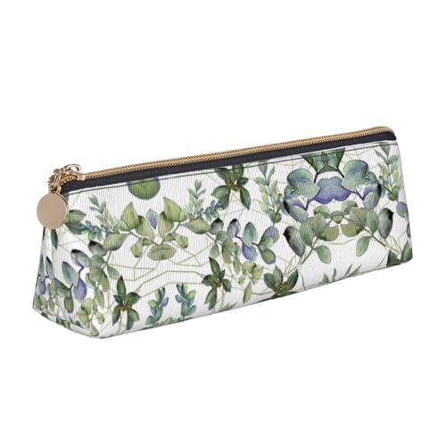Ghjkfbf Federmäppchen aus Leder, Motiv: grüne Eukalyptusblätter, Tasche mit Reißverschluss für Schreibwaren, kleine Kosmetiktasche von Ghjkfbf