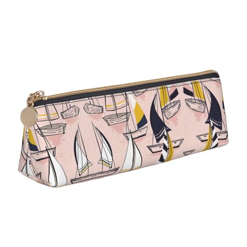 Ghjkfbf Federmäppchen aus Leder, mit Segelmuster, mit Reißverschluss, für Schreibwaren, kleine Kosmetiktasche, Rosa von Ghjkfbf