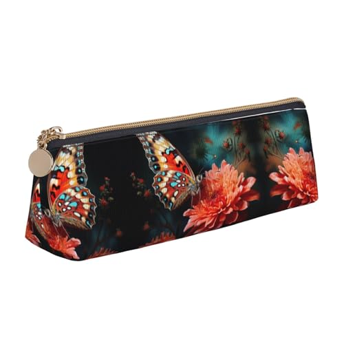 Ghjkfbf Federmäppchen aus Leder mit Blumen- und Schmetterlings-Aufdruck, Tasche mit Reißverschluss für Schreibwaren, kleine Kosmetiktasche von Ghjkfbf